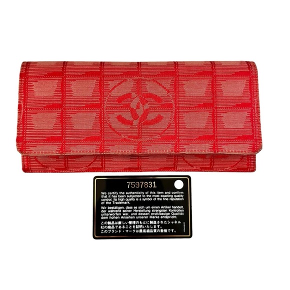 Authentic CHANEL Red Travel Line Leather & Canvas Long Wallet - Picture 13 of 16